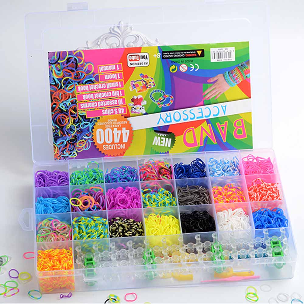 4400 Loom Bands Loom Rubber Bands Rainbow Hand Knitting Machine Handmade DIY Color Rubber Band For Children DIY Kids