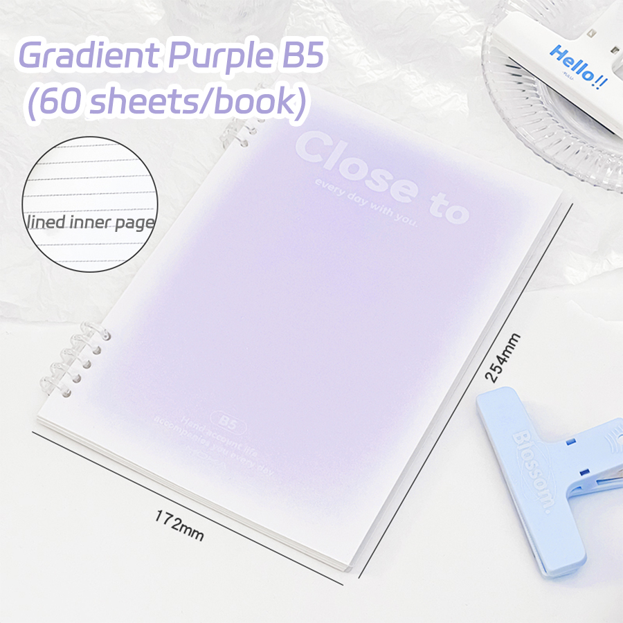 Loose-leaf Notebook Gradient Color Five-hole Detachable Lined Notepad A5/B5 Simple Ins Student Stationery School Office Supplies: WHITE