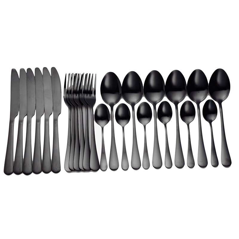 24Pcs Roestvrij Stalen Bestek Set Rose Gold Rainbow Zwart Bestek Set Keuken Mes Vork Lepel Servies Set Servies Set: Black 24pcs