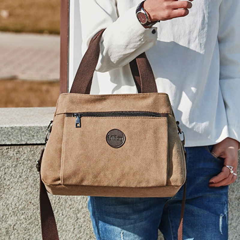 Vrouw Canvas Handtassen Casual Dame Zwervers Enkele Schoudertassen Meisjes Crossbody Pack Vintage Solid Multi-Pocket Dames Bakken Bolsas