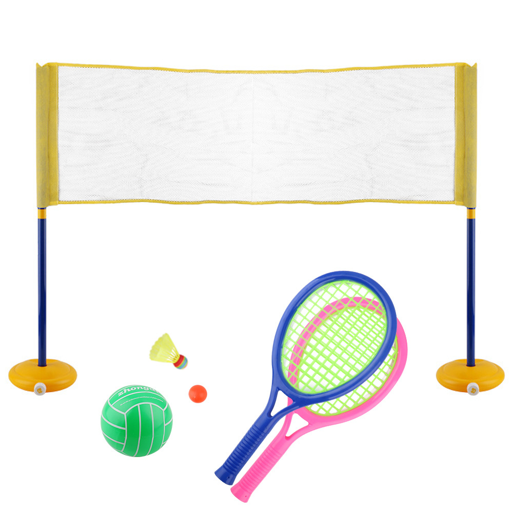 Børns badminton sæt med 2 ketsjere fjerbold fugl volleyball og net til børn strand spil legetøj: Default Title