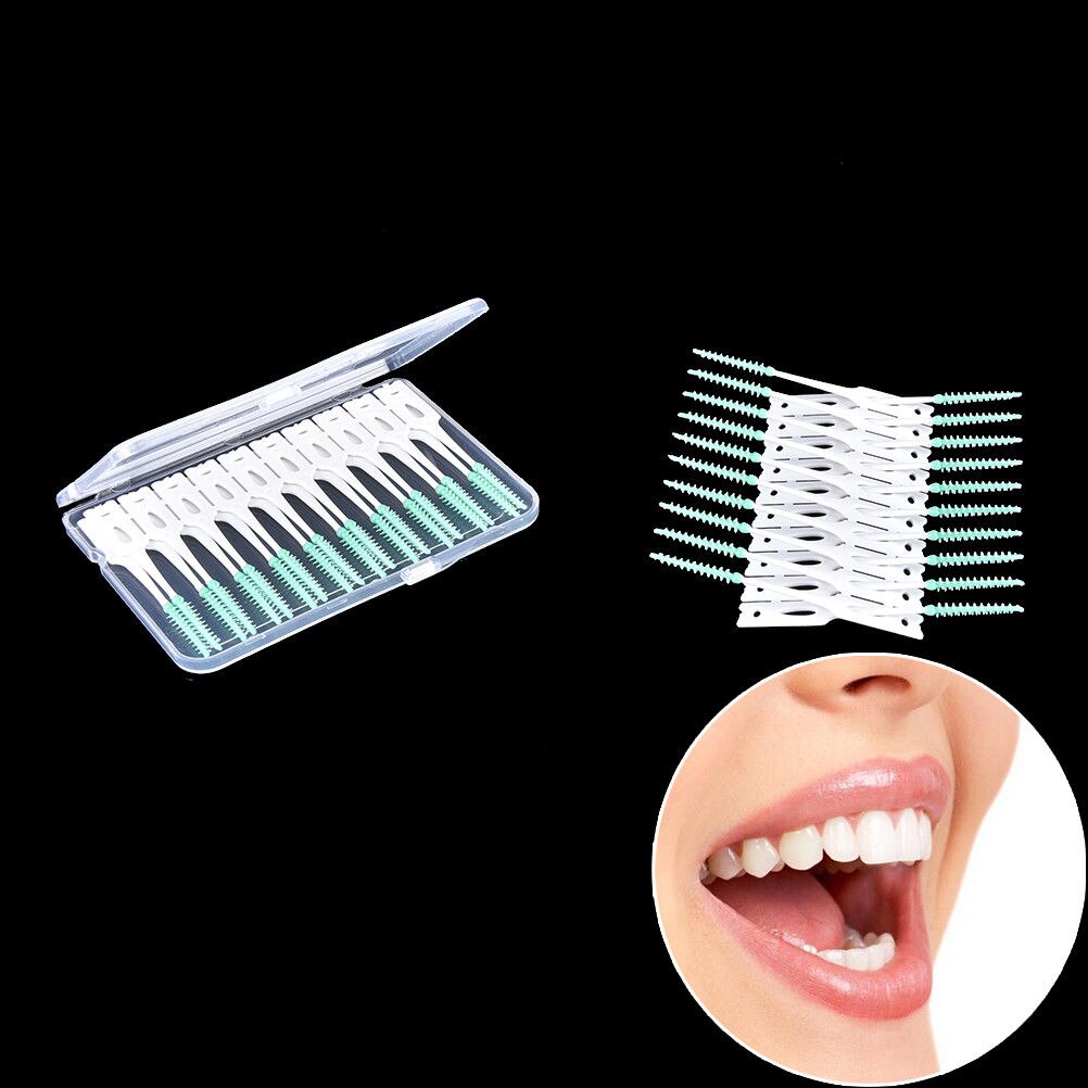 40 stks/pak Zachte Siliconen Wegwerp Tanden Stick Tandenstokers Floss Tooth Pick Oral Care BrushDental Floss Rager