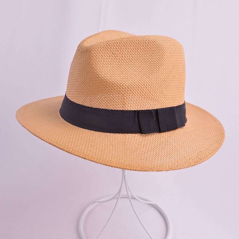 Women Men Straw Hat Summer Casual Beach Sun Panama Jazz Hat Unisex Fedora Cap With Black Ribbon