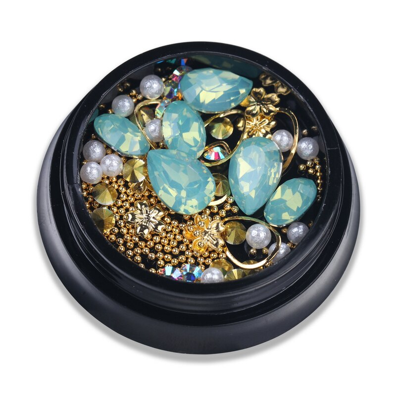 ELESSICAL Mixed Shape Opal Nail Resin Rhinestones Gems 3D Tip Drill Copper Nail Charm Beads Studs Manicure Nails Art Decorations