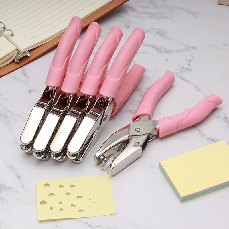 Handle Hole Punch DIY Loose-leaf Paper Cutter Pink Single Hole Puncher with Protective Case School Office Binding Stationery