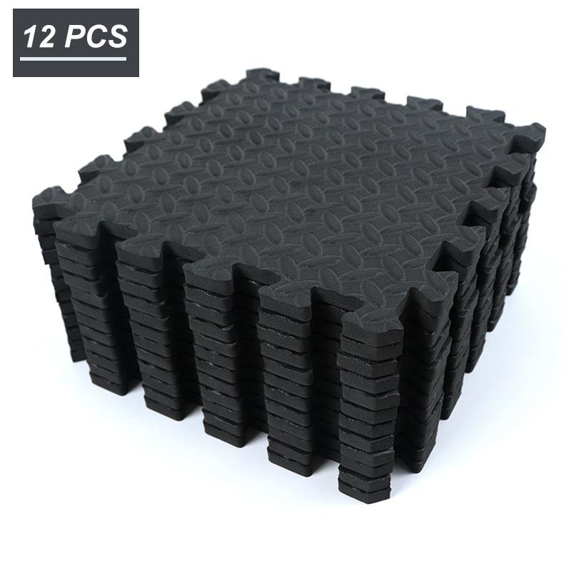 12 stk 30*30cm sportsbeskyttelse gym gulv eva leaf grain skridsikker splejsning gulvmåtte tykkere stødskum fitness yoga gummimåtter