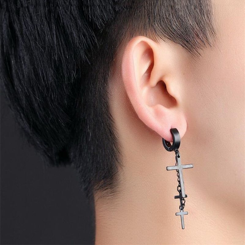 1 Stck Edelstahl Punk Felsen Blatt Kreuz Pirecing Zucht Ohrringe Für Männer Frauen gotisch Straße Pop Hüfte hüpfen Ohrring partei Schmuck