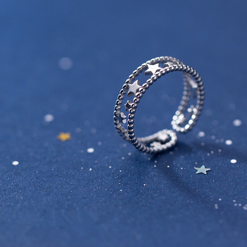 Echte 925 massief zilveren holle sterren open ring 925 ringen grote vinger sieraden voor vrouwen meisjes