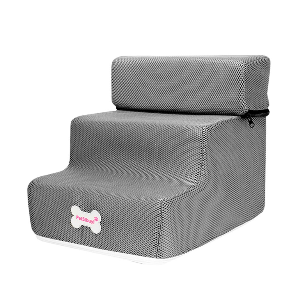 Breathable Mesh Foldable Pet Stairs Detachable Pet Bed Cat Dog Ramp 3 Step Stairs Detachable Pet Bed Pet Dieren Benodigheden: Gray 