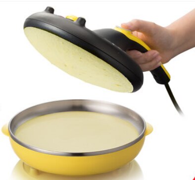Automatic Non-stick Crepe Makers mini Pancake machine Pizza Maker Household Kitchen Tool electric baking pan Metal stent EU: Yellow