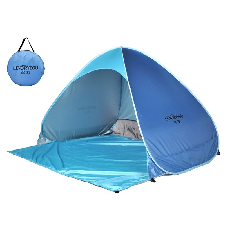LEVORYEOU Beach Tent Up Automatic Open Tent Family Ultralight Folding Tent Tourist Fish Camping Anti-UV Fully Sun Shade: Blue