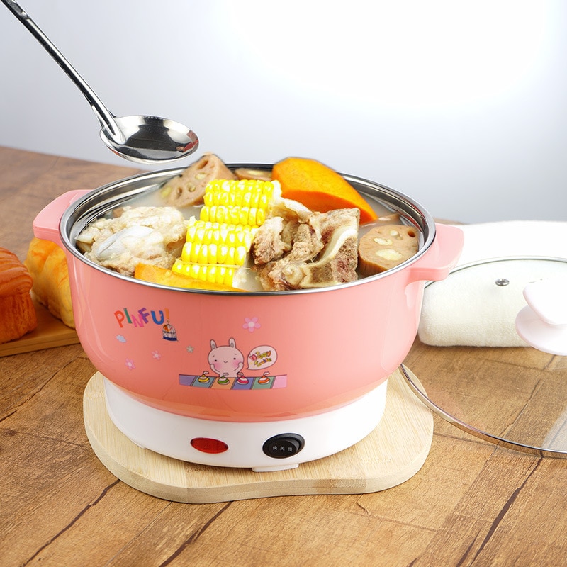 Multifunktionel elektrisk komfur mini varmepande rustfrit stål hotpot nudler ris damper dampet æg suppe pot 2l eu os