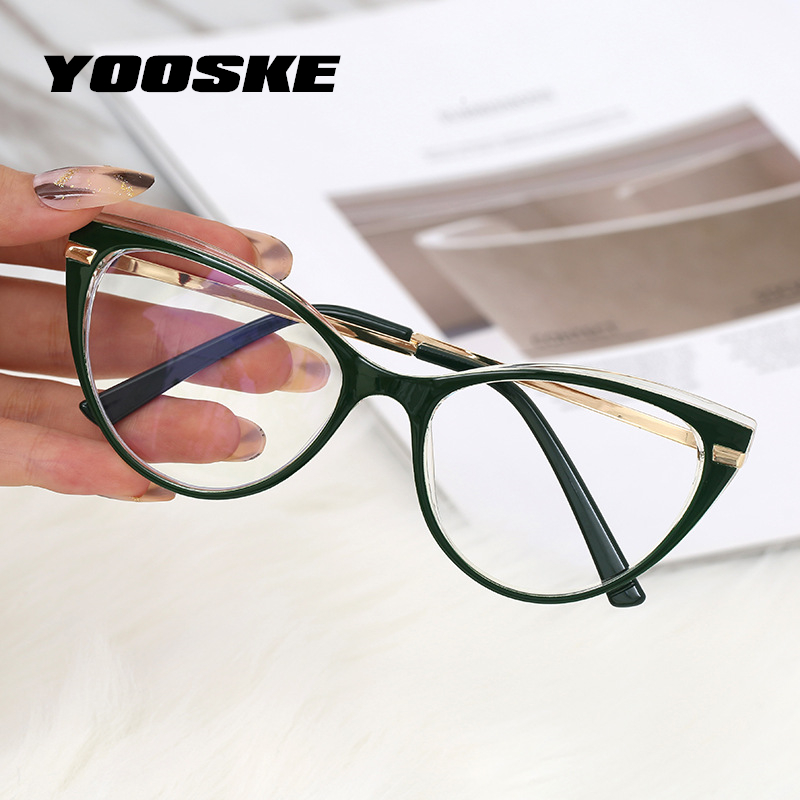 YOOSKE-monturas para gafas de sol para mujer, lentes Sexy de gato rojo, antiluz azul, para ordenador, monturas para Miopía
