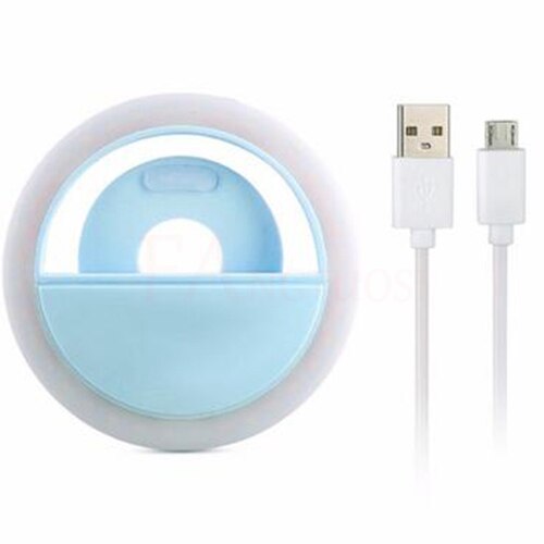 Selfie lumière annulaire USB Charge Selfie Portable Flash Led appareil photo téléphone photographie anneau lumière amélioration de la photographie pour iPhone: Bleu