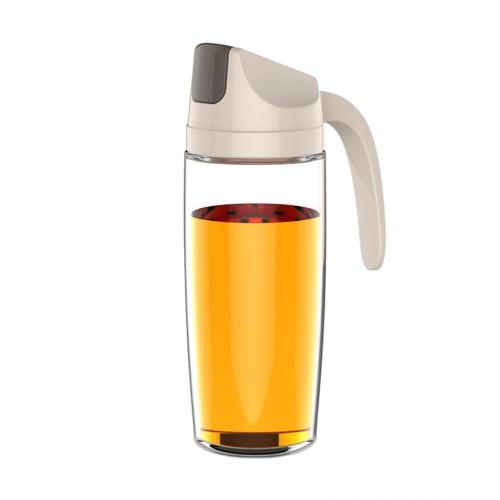 Leakproof Glass Oil Bottle Can Automatic Opening Seasoning Dispenser with Handle: Apricot 630ml
