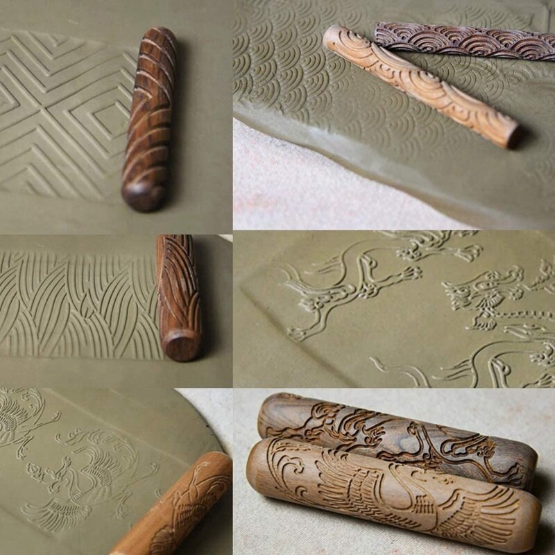 Aardewerk Gereedschap, Houten Handvat Rollen Klei Modeling Patroon Rollers Kit Aardewerk Gereedschap Set Met Diverse Patronen 10Pcs