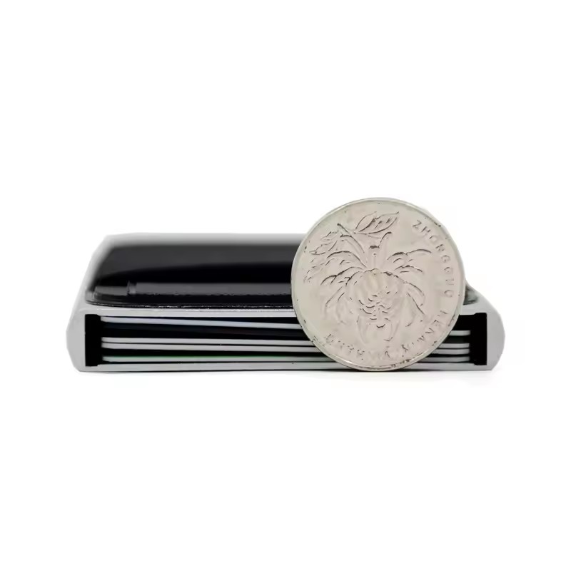 Schlanke RFID-Geldbörse aus Aluminium mit Elastizitäts-Rückseite, Ausweis-Kreditkartenhalter, Mini-RFID-Geldbörse, automatisches Pop-up-Bankkartenetui