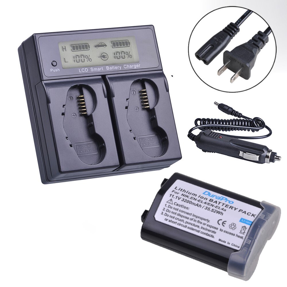 Batterie et chargeur 3200 EN EL4 EN-EL4 pour Nikon D3S, D3, D2Z, D2H, D2Hs, D2X, D2Xs, D3X, F6, EN-EL4a mAh: US Charger 1Battery