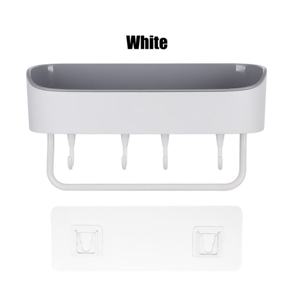 Practical Bathroom Pole Shower Storage Rack Holder Organizer Tray Holder Washing Shower Shampoo Basket Bathroom Storage Shelf: White