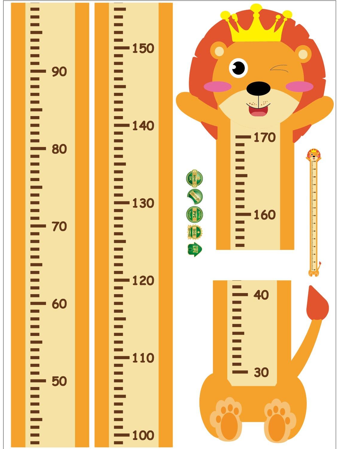 Aftagelig tegneserie dyr wallsticker børn barn vækst højde måle diagram bord abe hund kanin løve børneværelse indretning: Løve højde diagram