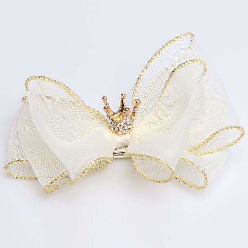 Copricapo a forcina per bambini di moda coreana bella ragazza principessa maglia Bowknot corona Clip di capelli regali di compleanno accessori per capelli: Beige