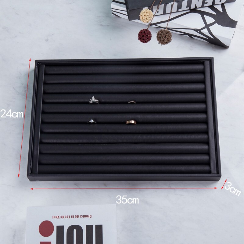 Luxe Zwart Pu Lederen Sieraden Pallet Ketting Lade Voor Show Ringen Armband Tentoonstelling Sieraden Organisator Vitrines: rings tray 2