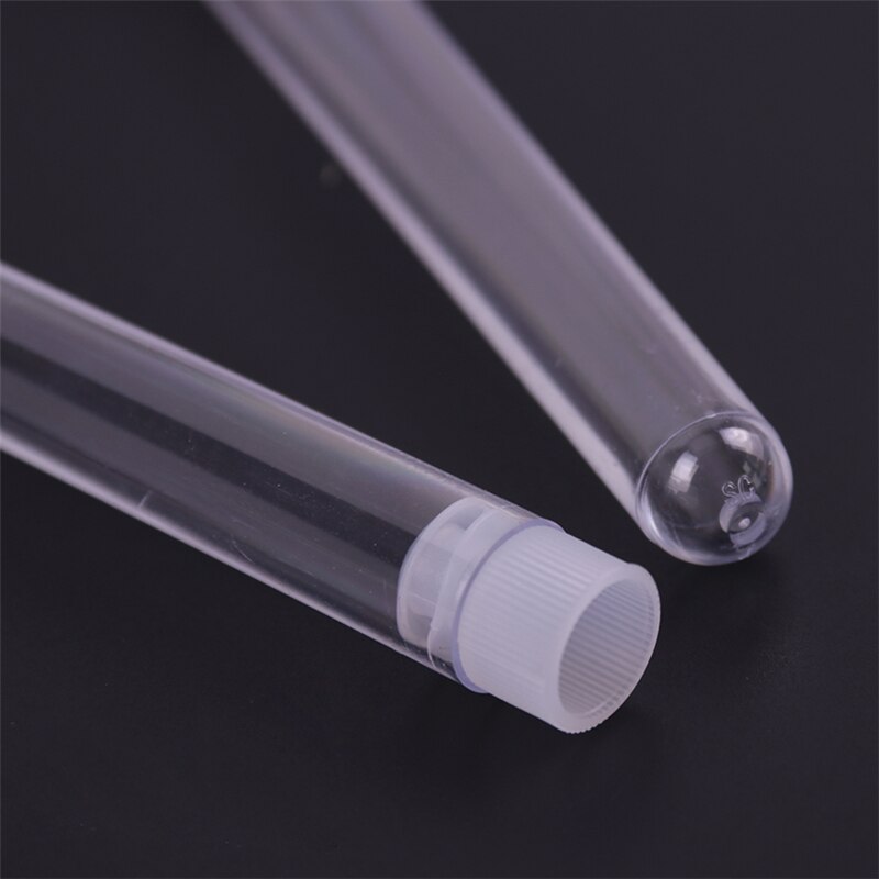 Tubo de ensayo de plástico transparente para laboratorio, viales de fondo redondo con tapa, suministros para experimentos de oficina, 12x200mm, 100 Uds.