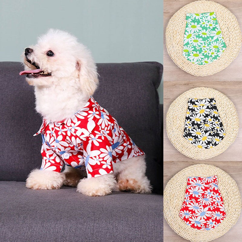T-shirt à deux pattes en coton avec imprimé de chrysanthème pour chien, gilet d'été à boutons, produit pour animaux de compagnie, fournitures pour chiens, nouveauté
