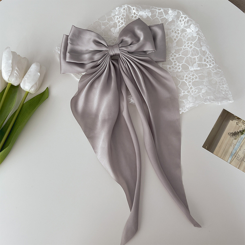 Pinza para el pelo con lazo de gasa para mujer, pasadores de horquilla con lazo grande para niña, Clip para cola de caballo de Color sólido, accesorios para el cabello,: Plata