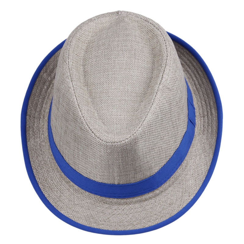 Lnpbd kvinder herre unisex neonbrem fedora trilby gangster kasket sommer strand hat boho sol strå chapeu de praia panama hat: Blå