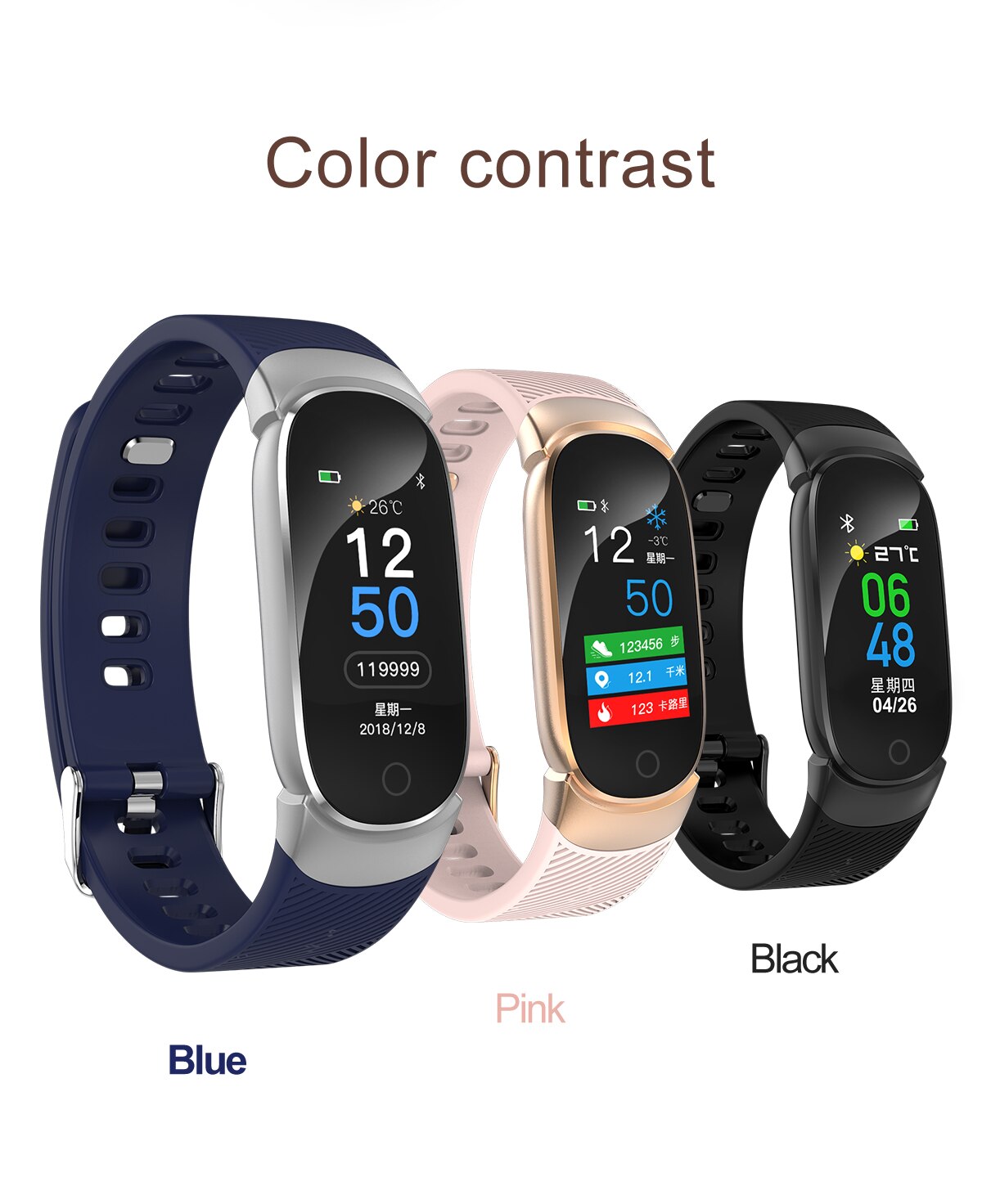 Smart Bracelet Fitness Tracker with 3 Heart Rate Monitor Waterproof Pedometer Sports Watch Smart Wristband
