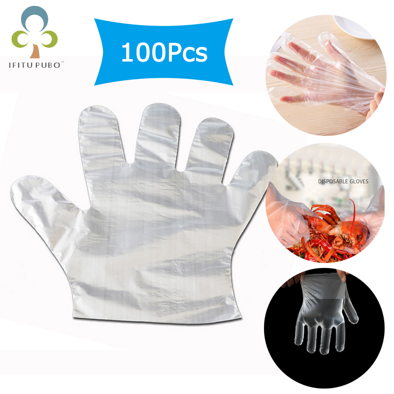 100 Stks/partij Wegwerp Plastic Handschoenen Food Grade Catering Eten Kreeft Transparante Dikke Pe Film Handschoenen Huishoudelijke Yjn