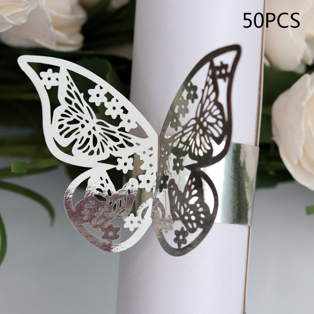 50 Stuks Jaar Hollow Papier Vlinder Servetringen Bruiloften Party Serviette Tafel Decoratie Gunst Voor Kerst