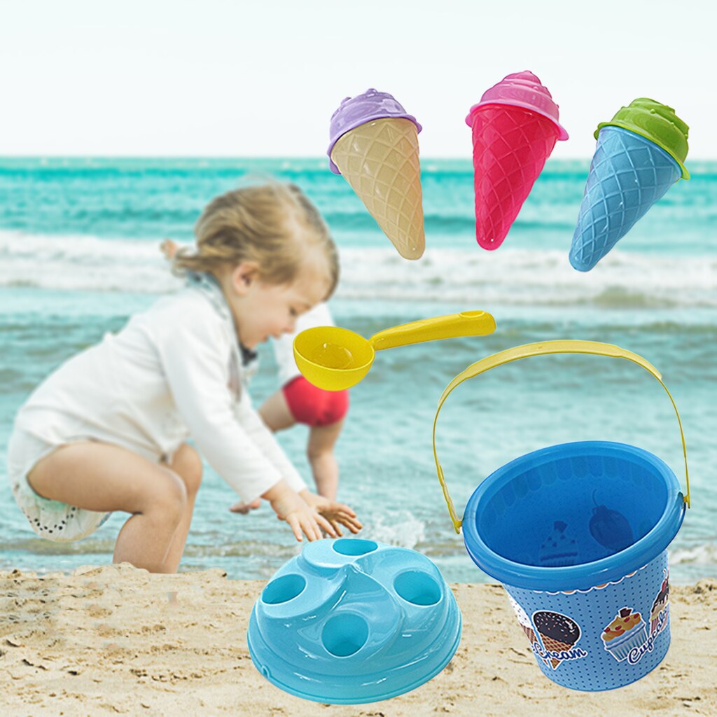 Beach Toys Sandpit Bucket Ice Cream Moulds Playset Garden for Kids 3-4