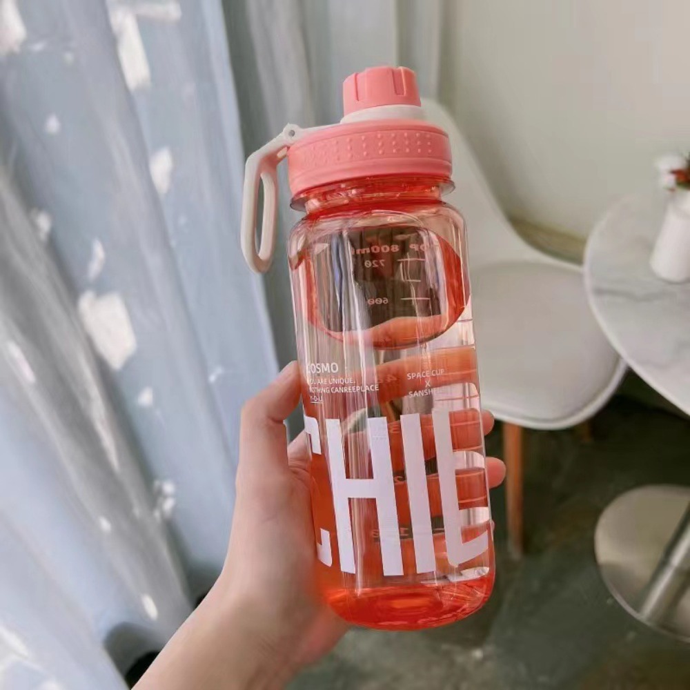 0.6l/0.8l/1l store vannflasker i plast, lekkasjesikker, lettvekter med håndtaksstropp, gjennomsiktig drikkeflaske