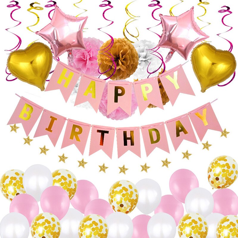1 sæt tillykke med fødselsdagen dekoration brev banner konfetti latex ballon hjerte helium folie ballon baby shower festartikler