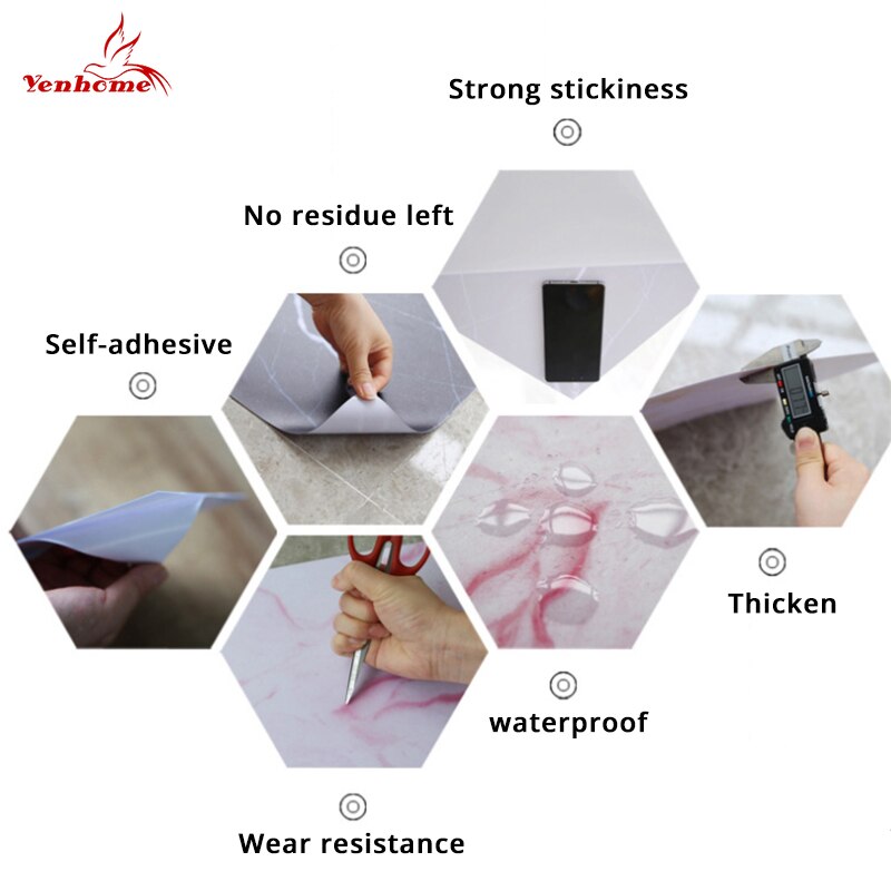 Removable Self-adhesive Marble Floor Wallpaper Decals PVC Floor Decorative Film Living Room Kitchen Backsplash Tile Wall Sticker