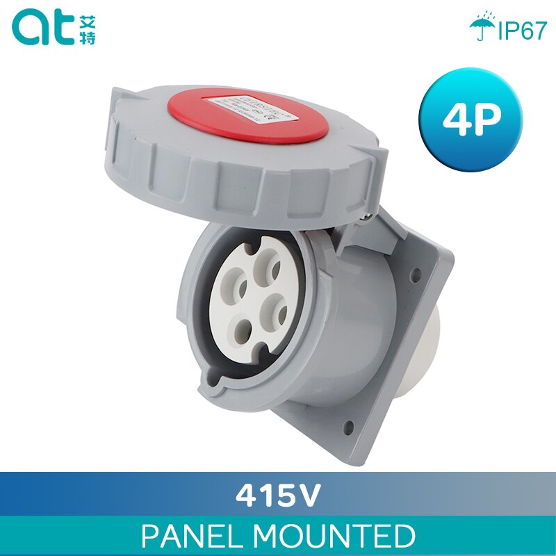 IP67 Waterproof Industry Power Socket 3 4 5 Pin 16A 32A Surface Mounted and Panel Mounted