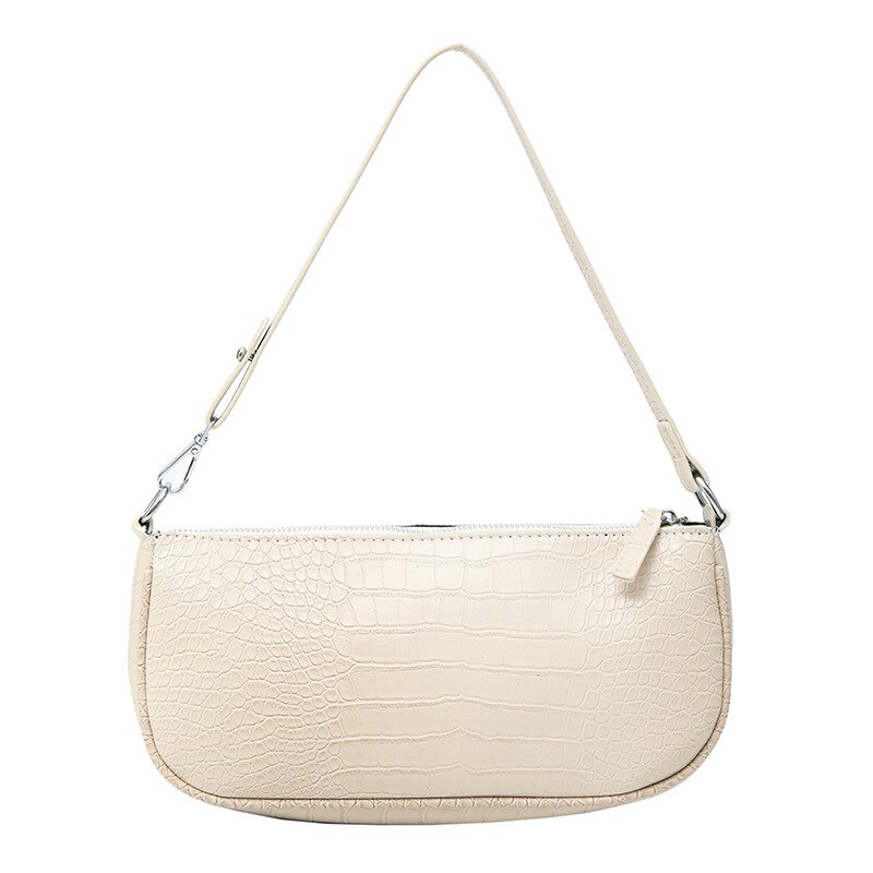 Aliwood merkevare enkel alligator krokodilleskinn kvinner skuldervesker stor kapasitet vintage wild armpit bag baguette bag håndveske: Beige