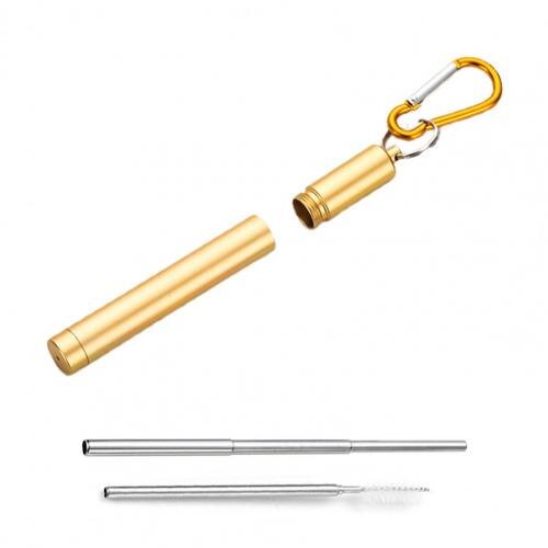 1 Set Multifunctionele Telescopische Rechte Stro Ergonomische Rietje Draagbare Opvouwbare Droog Onmiddellijk Inklapbare Straw: Golden