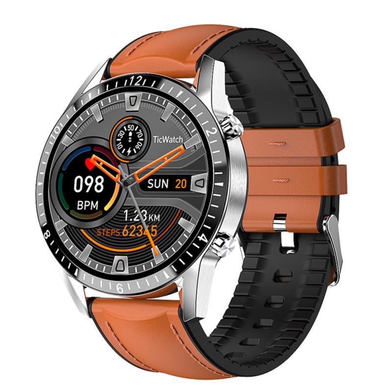 Smartwatch for Men & Women - Bluetooth Smart Band with Heart Rate & Blood Pressure Monitor - Sport Waterproof Watch: Brown leather