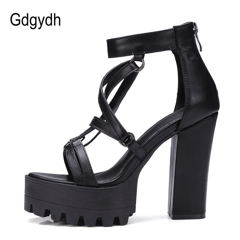 Gdgydh nouvelle femme plate-forme sandales été bout ouvert talons hauts femme fermeture éclair en cuir chaussures dames confortable grande taille 42