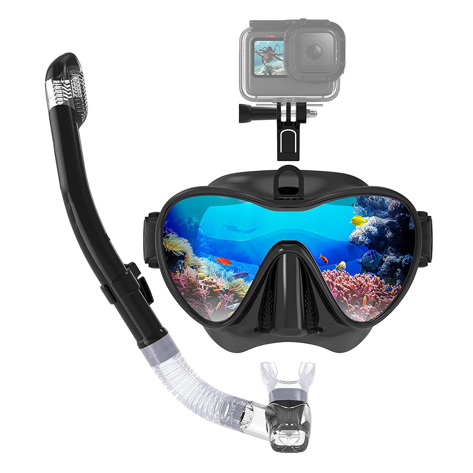 Scuba Masker Snorkel Buis Set Duiken Masker Anti-Fog Zwemmen Snorkelen Bril Met Mount Voor Gopro Onderwater Sport Camera: A