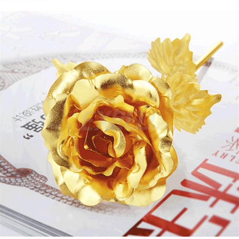 24K Gold Plated Rose Flower Valentine's Day Wedding Annivsary Birthday Romantic Golden Rose Party Home Decoration