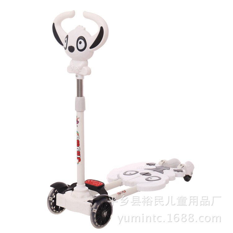 Trottinette à quatre roues pour enfants, ajustable et brillant, ciseaux, voiture, jouets pour bébés: white A