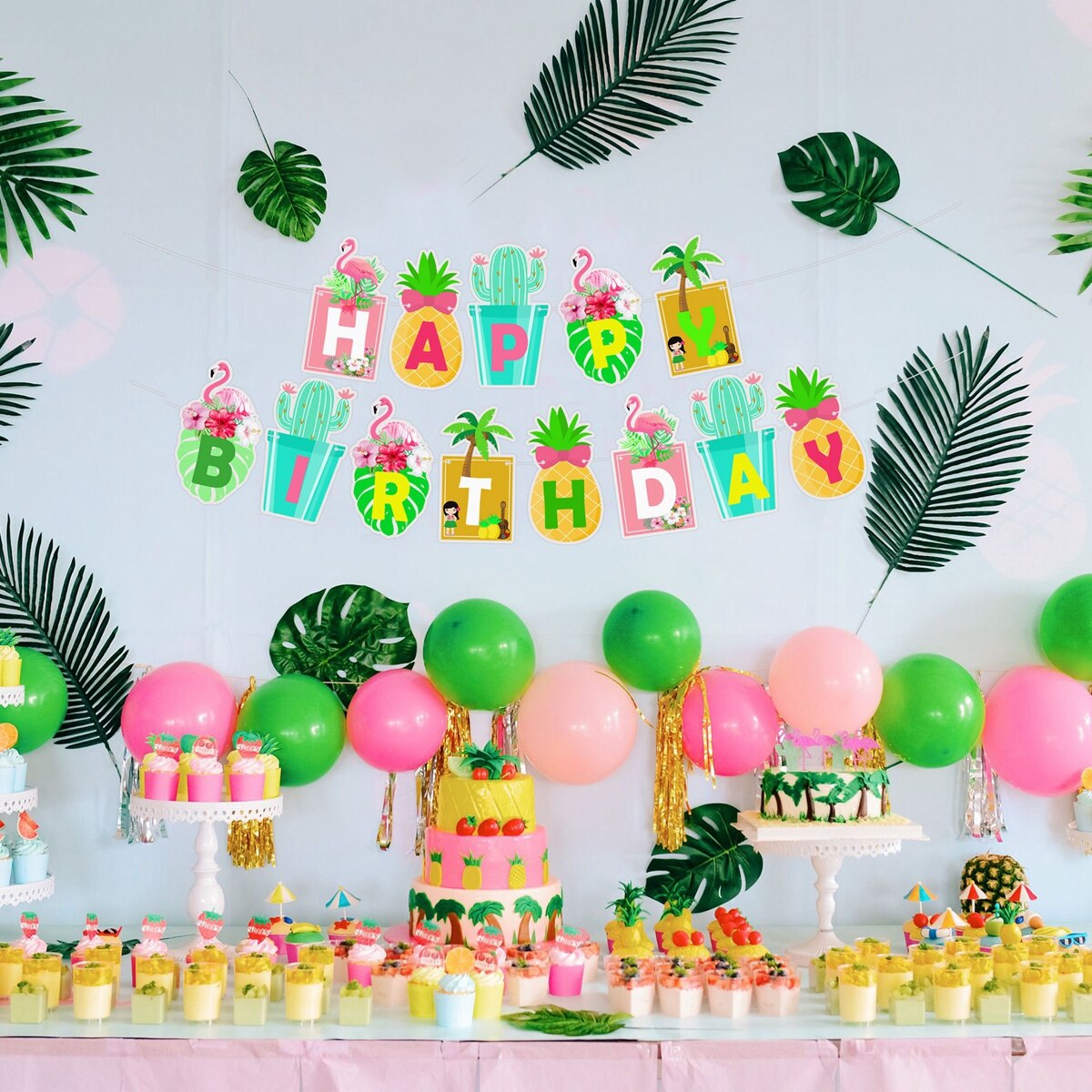 Hawaii Party Banner Balloons Aloha Happy Birthday Decorations Hawaiian Party Supplies Summer Tropical Flamingo Party Favors