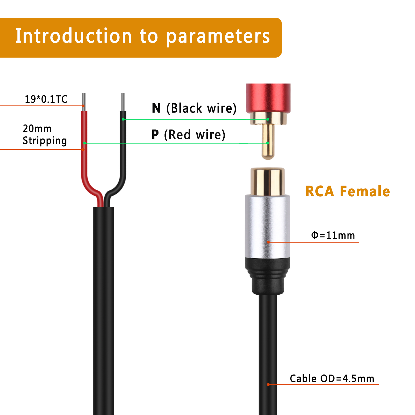 Przewód głośnikowy RCA żeński Adapter wtyczki Złącze do gołego przewodu Otwarty koniec Kabel audio do wzmacniacza Odbiornik audio-wideo Głośniki