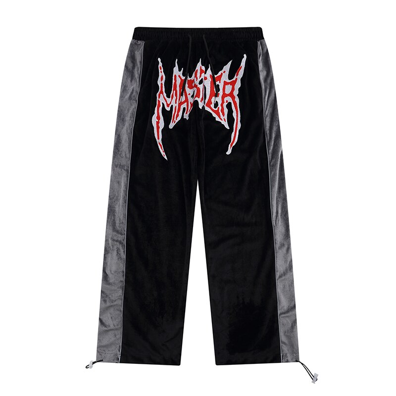Hip Hop Color Patchwork Embroidered Letter Vibe Sweatpants Pants Mens Retro Pants Straight Oversize Trousers Mens Joggers Pants: M / black