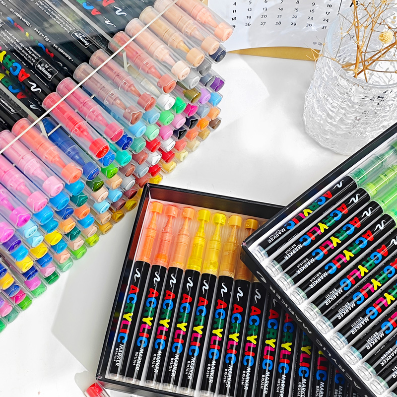 12-120 cores canetas de tinta acrílica marcadores de ponta de pincel marcadores de tinta para pintura em pedra de lona de madeira, presente de natal artesanato diy