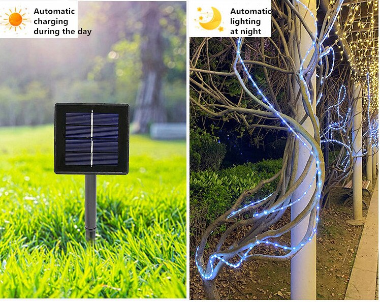 7m 12m 22m 32m guirlande solsnor lyser reb rør belysning til hjemmet have julelampe plæne dekoration solenergi lys